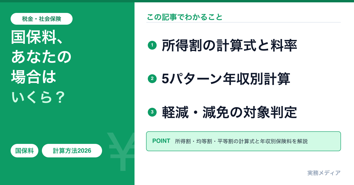 国民健康保険料の計算方法2026｜所得割・均等割・平等割の式と年収別シミュレーション