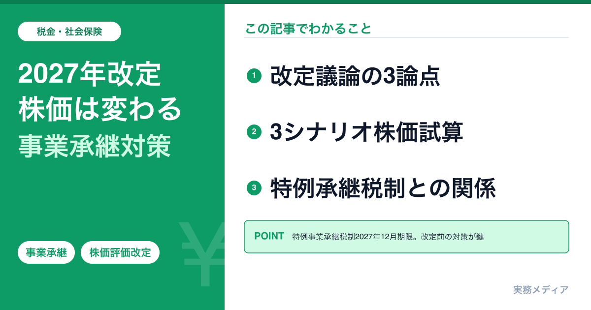 類似業種比準方式 改定シナリオ2027|中小企業オーナーの株価はいくら変わるか試算とリスクヘッジ