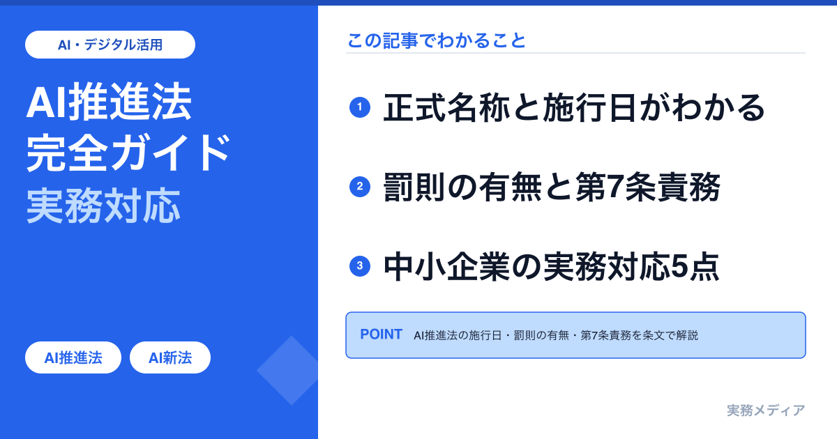 AI推進法(AI新法)完全ガイド|2025年施行の中身と企業の実務対応2026年版
