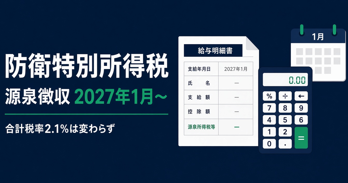 防衛特別所得税の源泉徴収2027|合計税率は2.1%のまま、変わるのは税額表