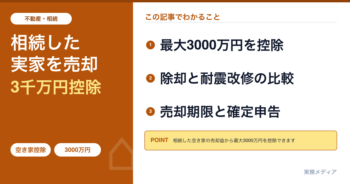 相続空き家の3,000万円控除|適用要件・除却vs耐震改修・確定申告の全手順