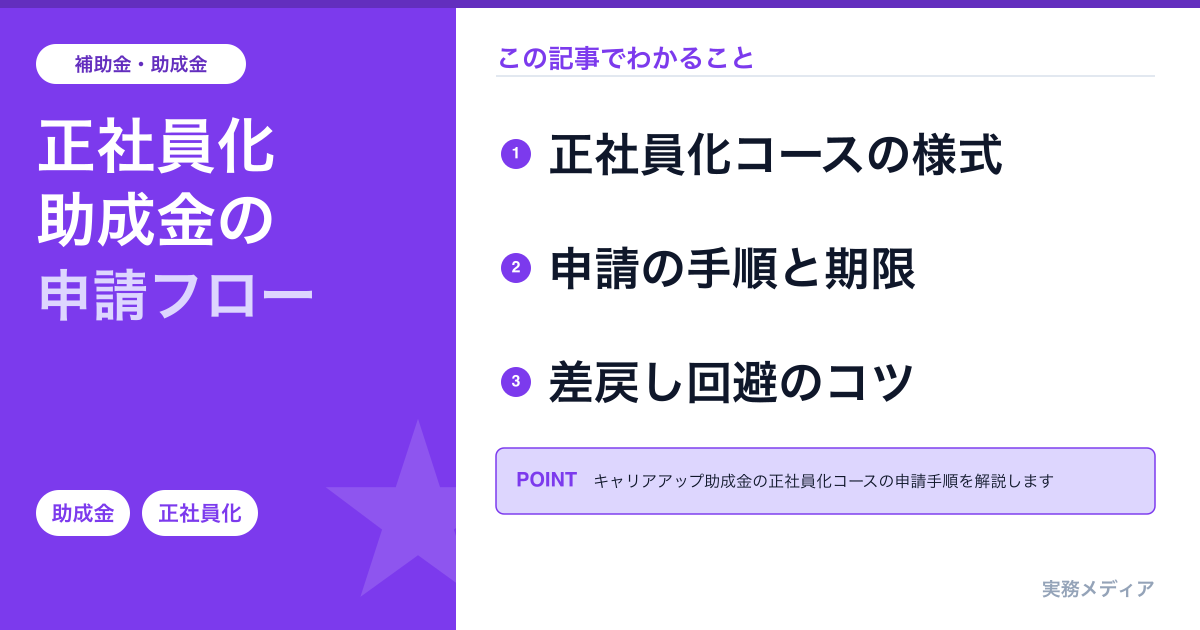 キャリアアップ助成金 申請フロー実務ガイド｜正社員化コースの様式・差戻し回避まで